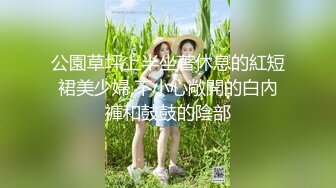 公園草坪上半坐著休息的紅短裙美少婦,不小心敞開的白內褲和鼓鼓的陰部